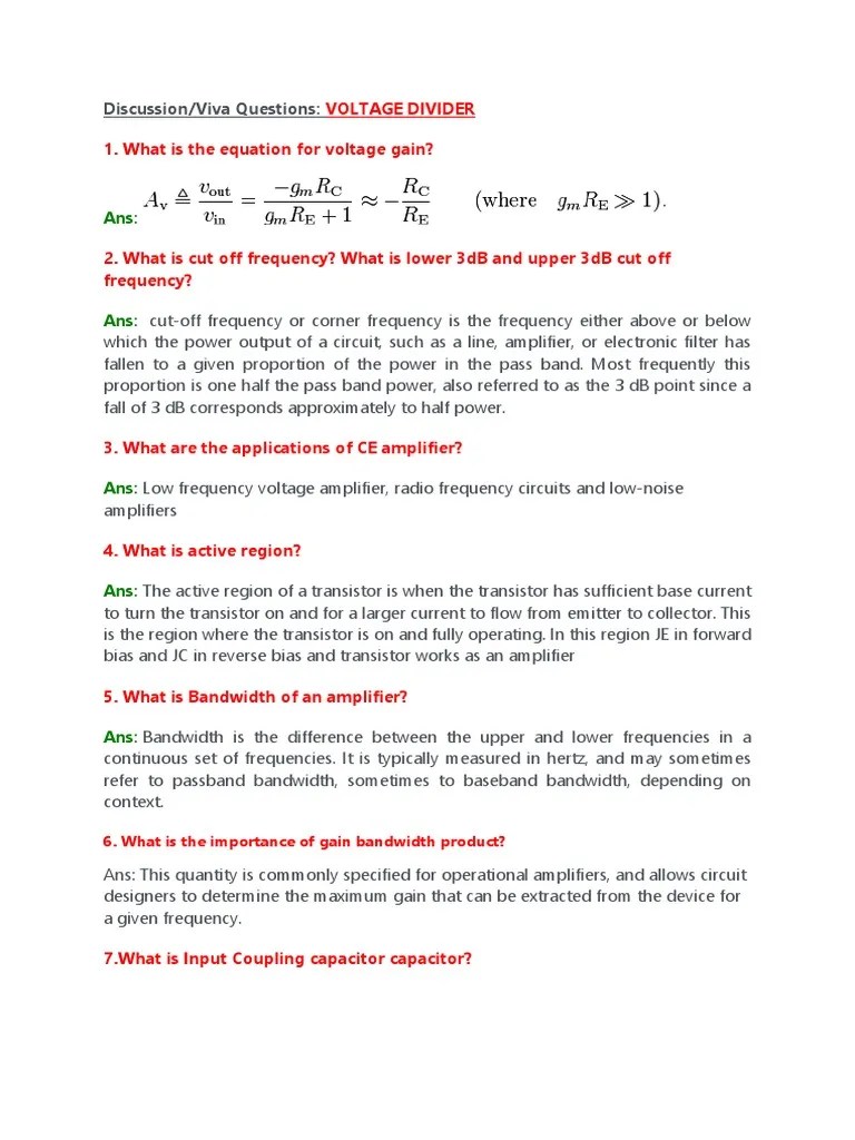 Viva Questons Exp 1 and Exp 2 PDF Amplifier Bandwidth (Signal