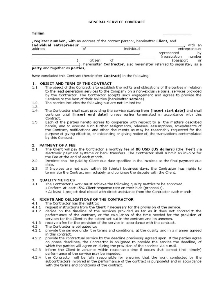 General Service Contract PDF Indemnity Common Law