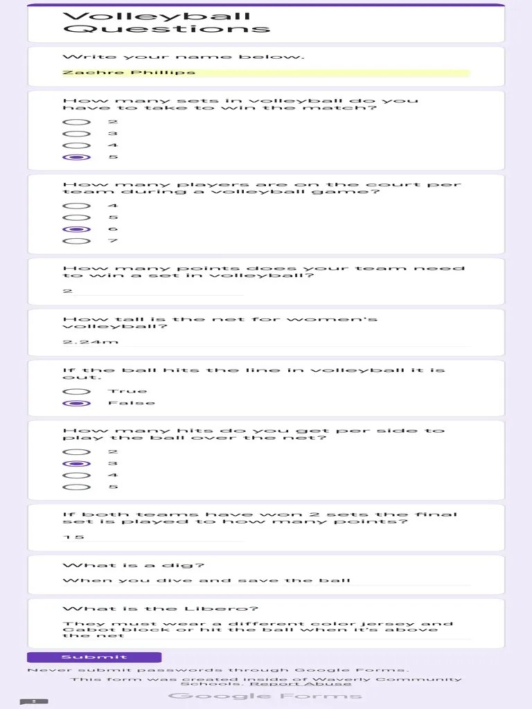 Volleyball Questions PDF PDF