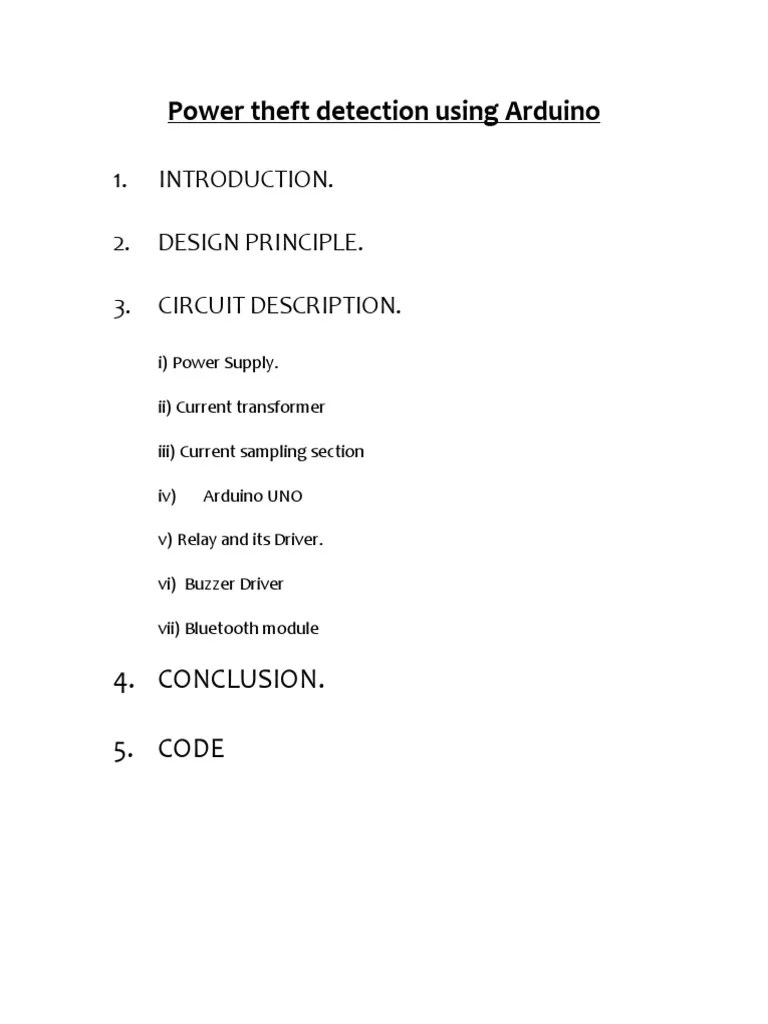 Power Theft Detection Using Arduino Abstarct PDF Relay