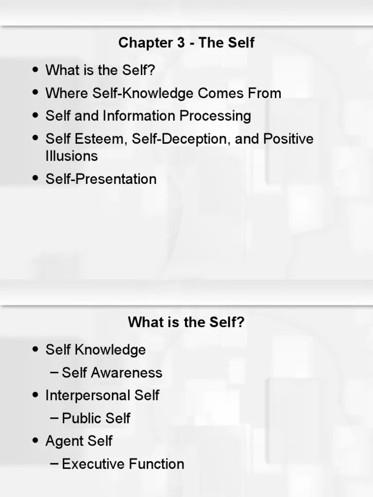 Chapter3 The Self PDF Self Esteem Psychological Concepts
