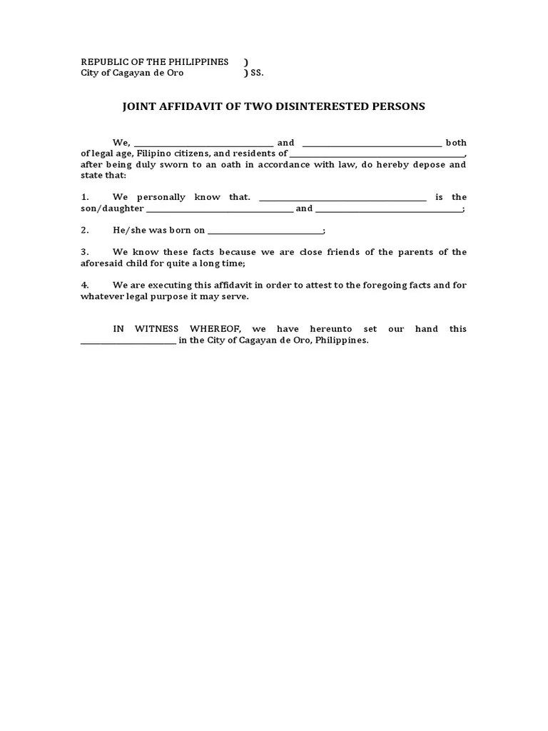 Two Disinterested Parents Template PDF