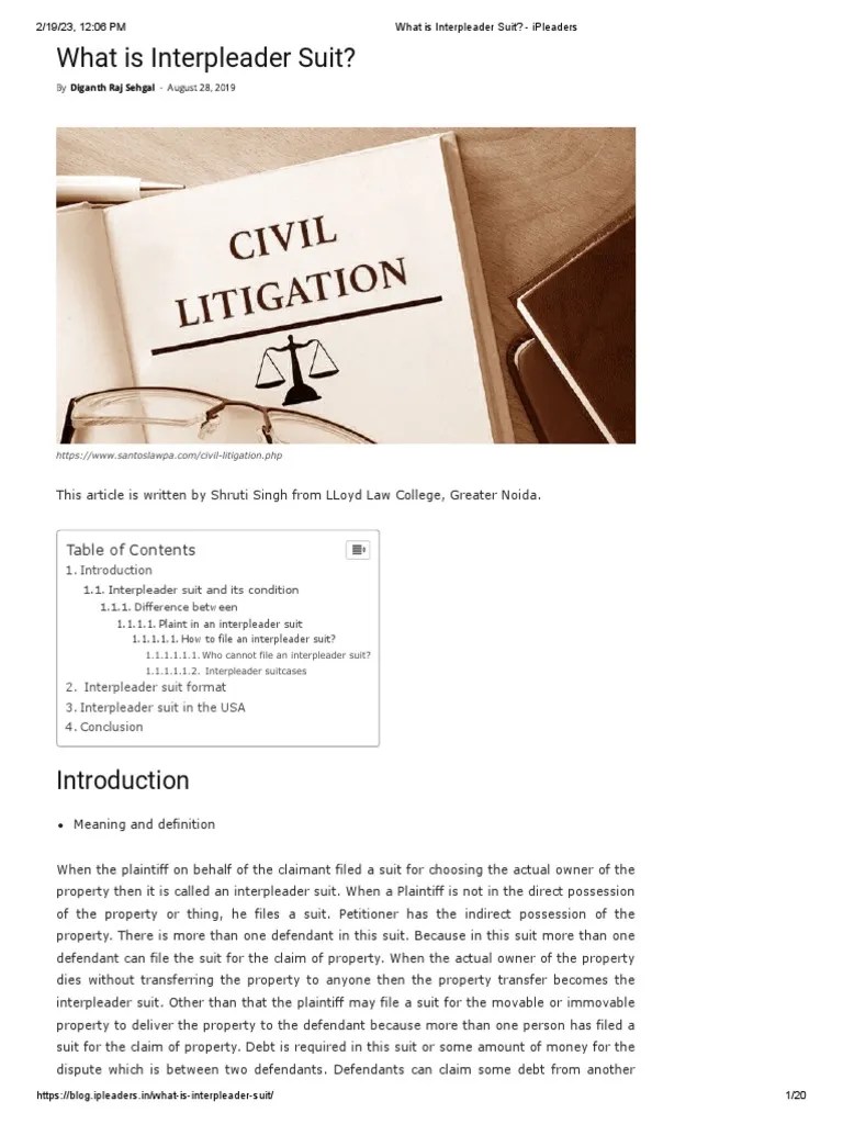 What Is Interpleader Suit Ipleaders PDF Lawsuit Legal Concepts
