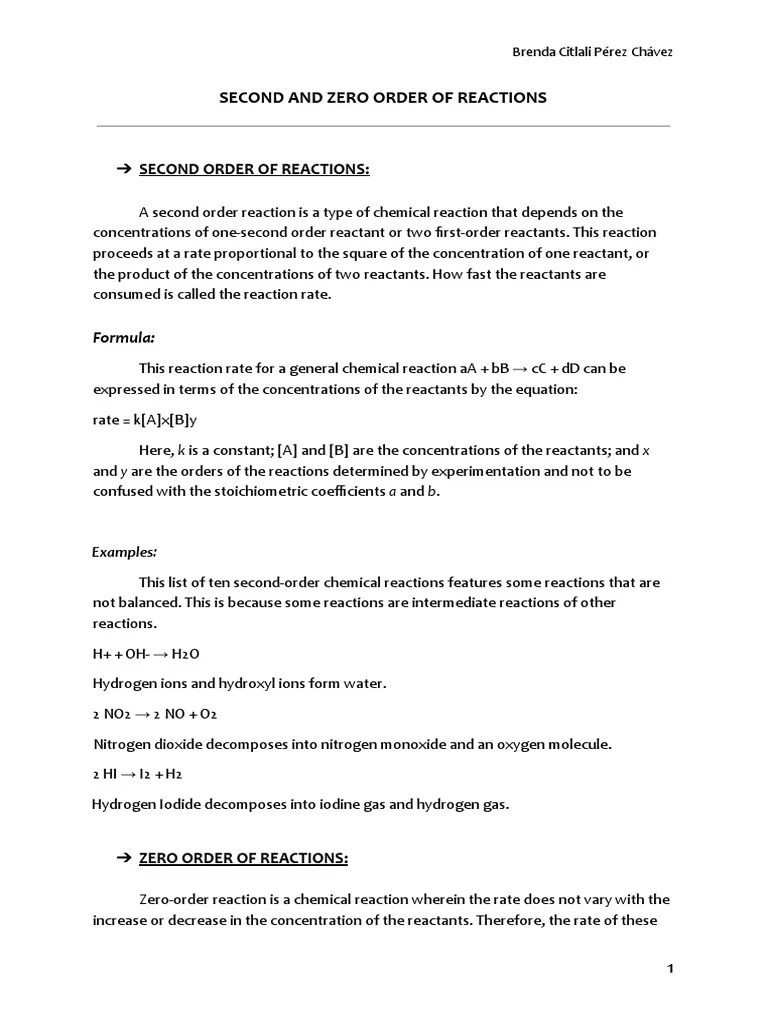 Understanding Second and Zero Order Chemical Reactions Key Formulas