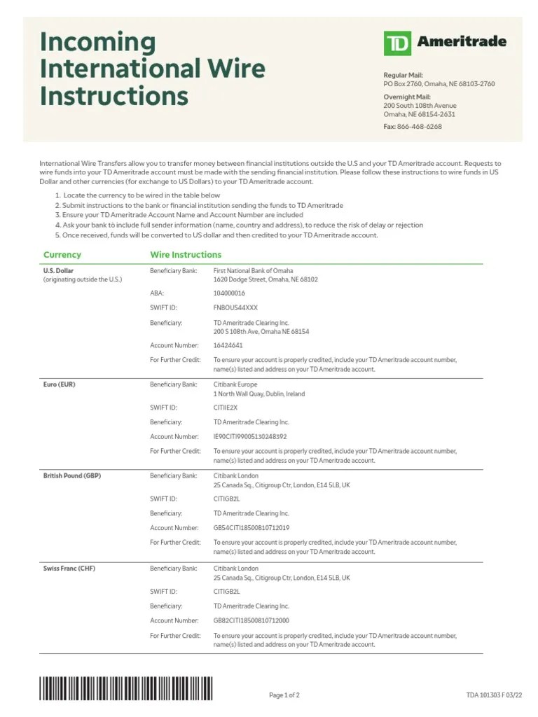 International Wire Instructions PDF Wire Transfer Banks