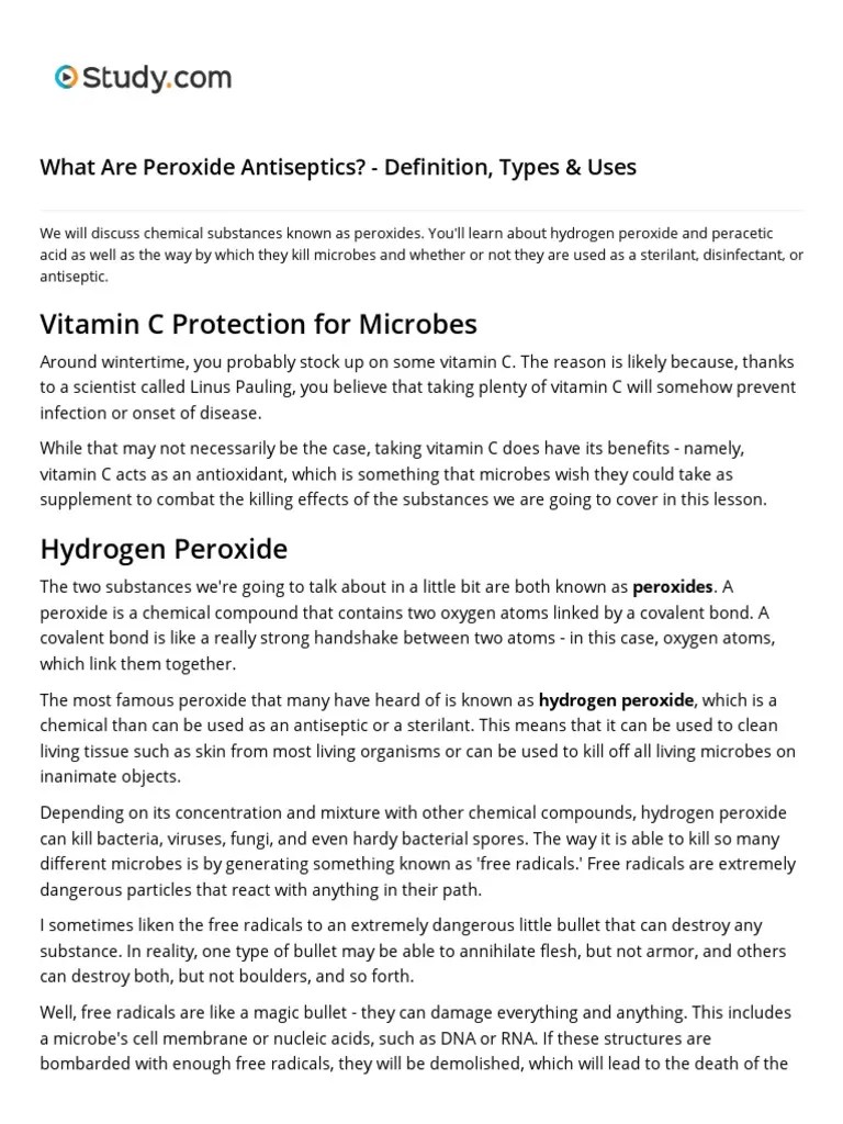 Lesson 11 What Are Peroxide Antiseptics Definition, Types & Uses PDF