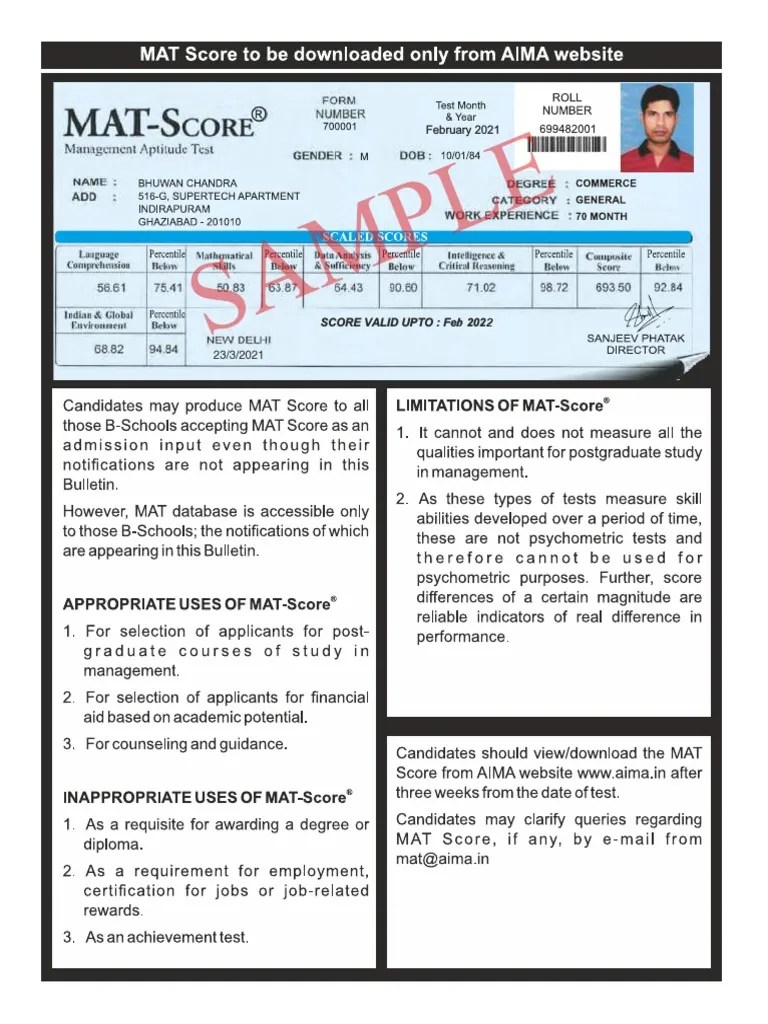 Mat Score and Its Interpretation PDF Percentile