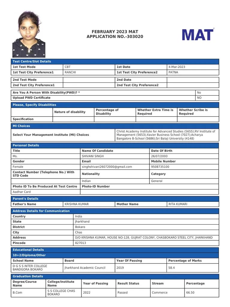 Application Form MAT PDF