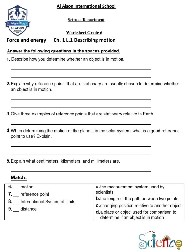 6.describing Motion Worksheet PDF