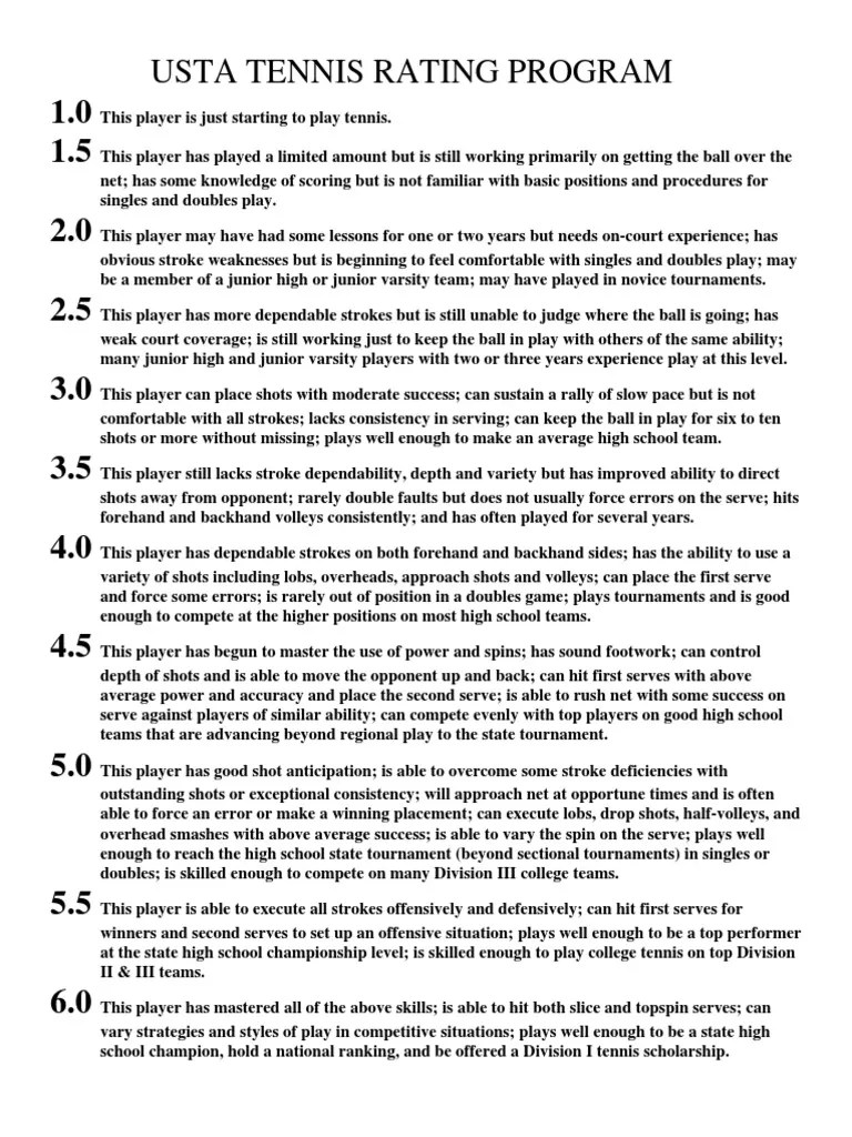 Usta Tennis Rating Program PDF Ball Games Sports