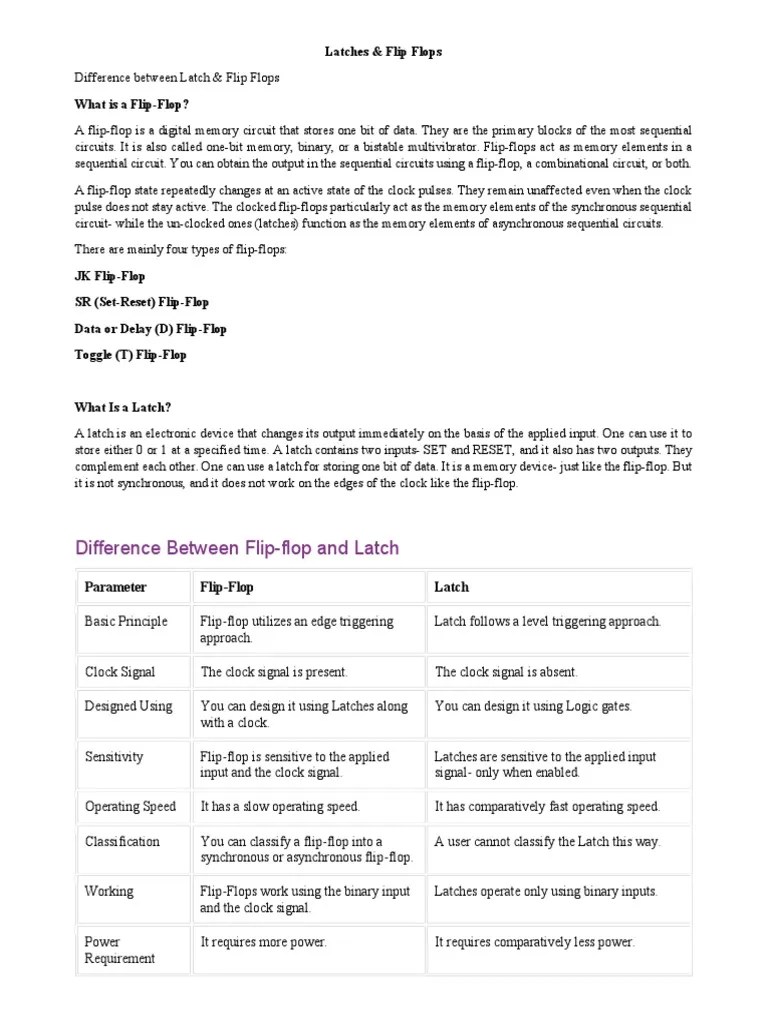 An InDepth Comparison of Latches and Flip Flops Understanding Their Differences, Applications