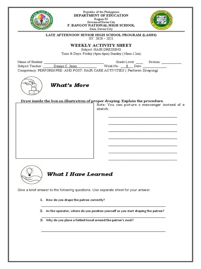 Proper Draping Techniques An Illustrated Weekly Activity Sheet for