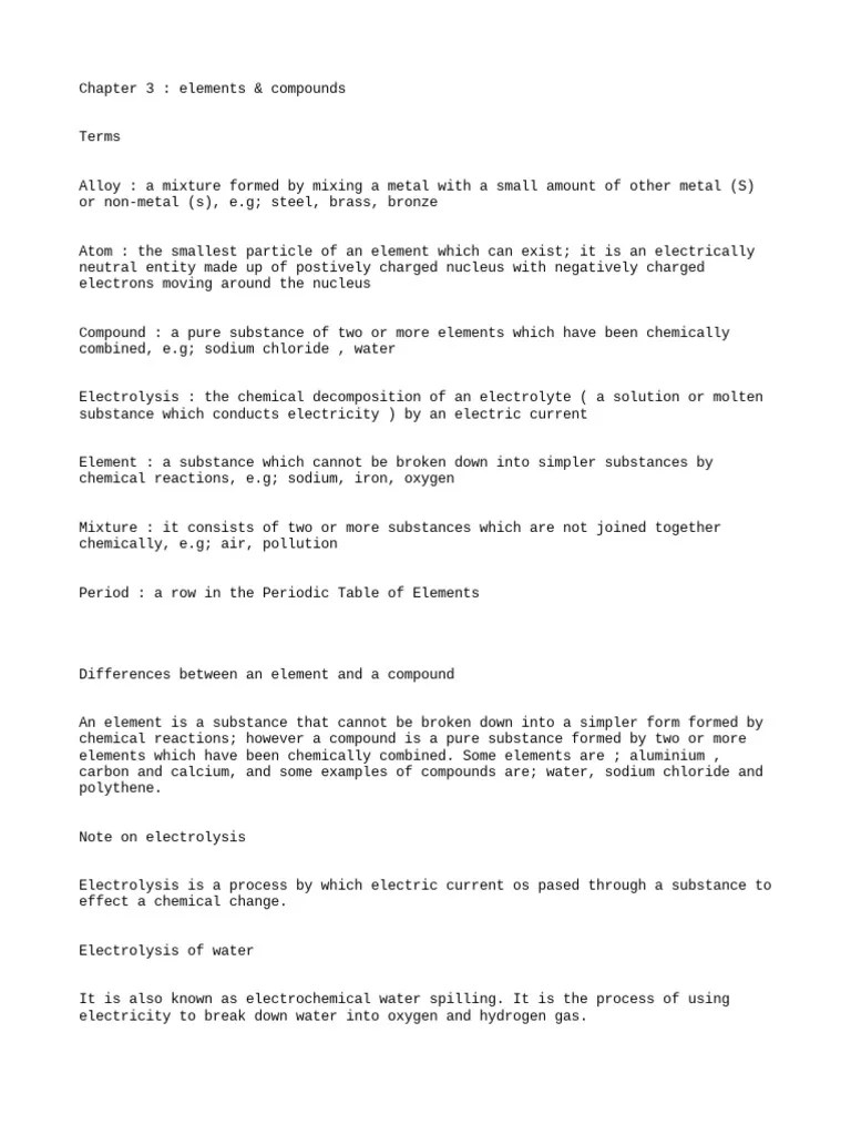 Chapter 3 - Elements & Compounds | PDF | Chemical Substances | Chemical