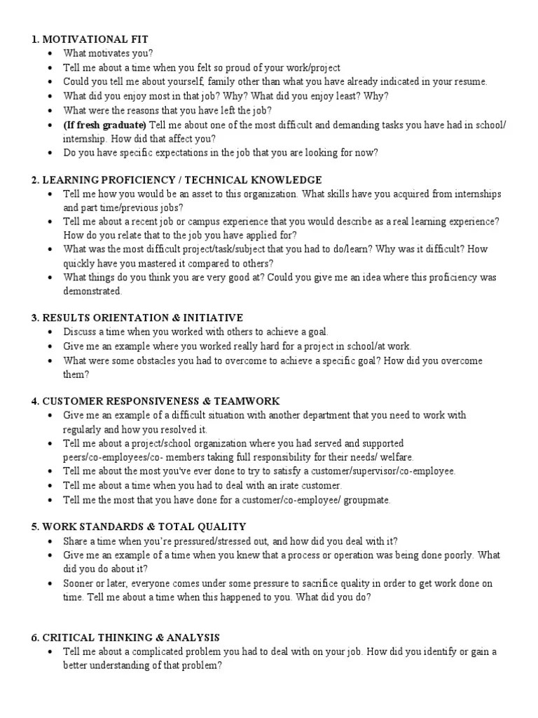 Competency Based Questions PDF Leadership Sales