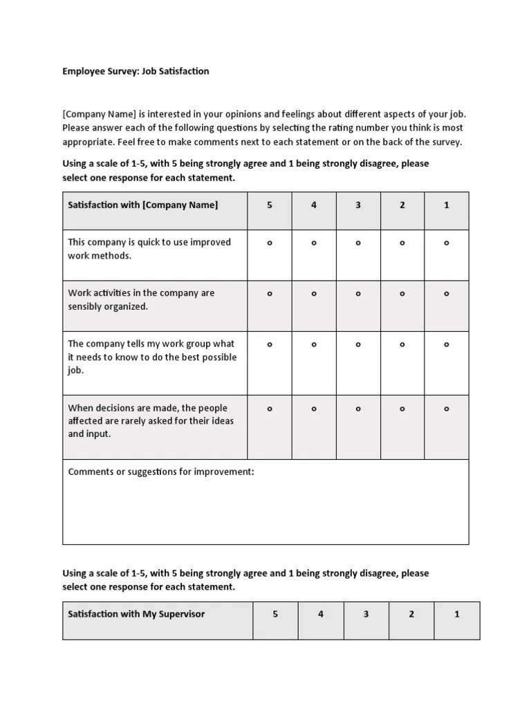 Employee Survey Job Satisfaction PDF Job Satisfaction Business