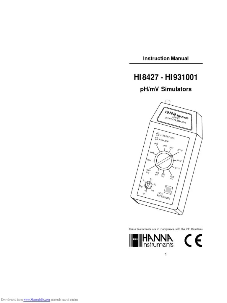 Hi 931001 Instruction Manual PDF Ph Calibration