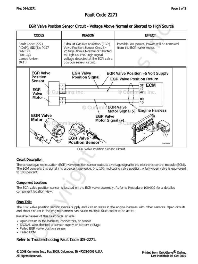 06fc2271 EGR Valve Position Sensor Circuit Voltage Above Normal or