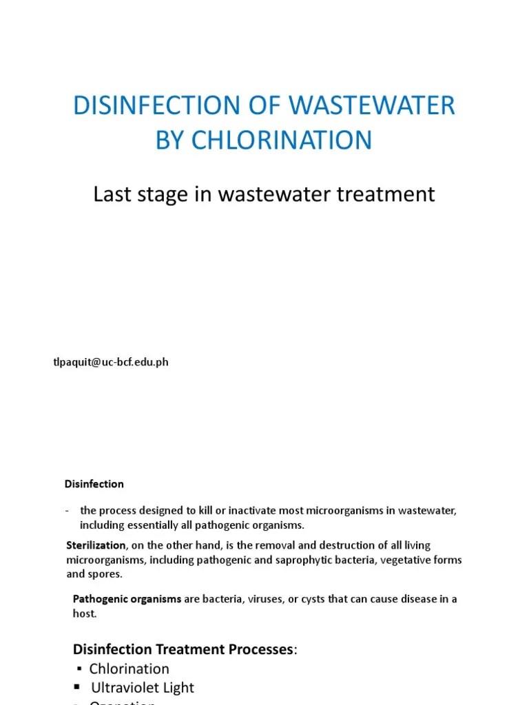 Disinfection of Wastewater by Chlorination PDF Disinfectant