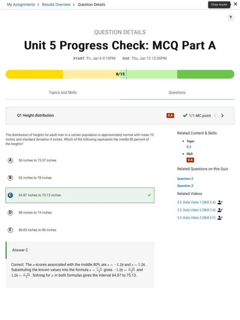 AP Statistics Unit 5 Progress Check MCQ Part A Report Details PDF