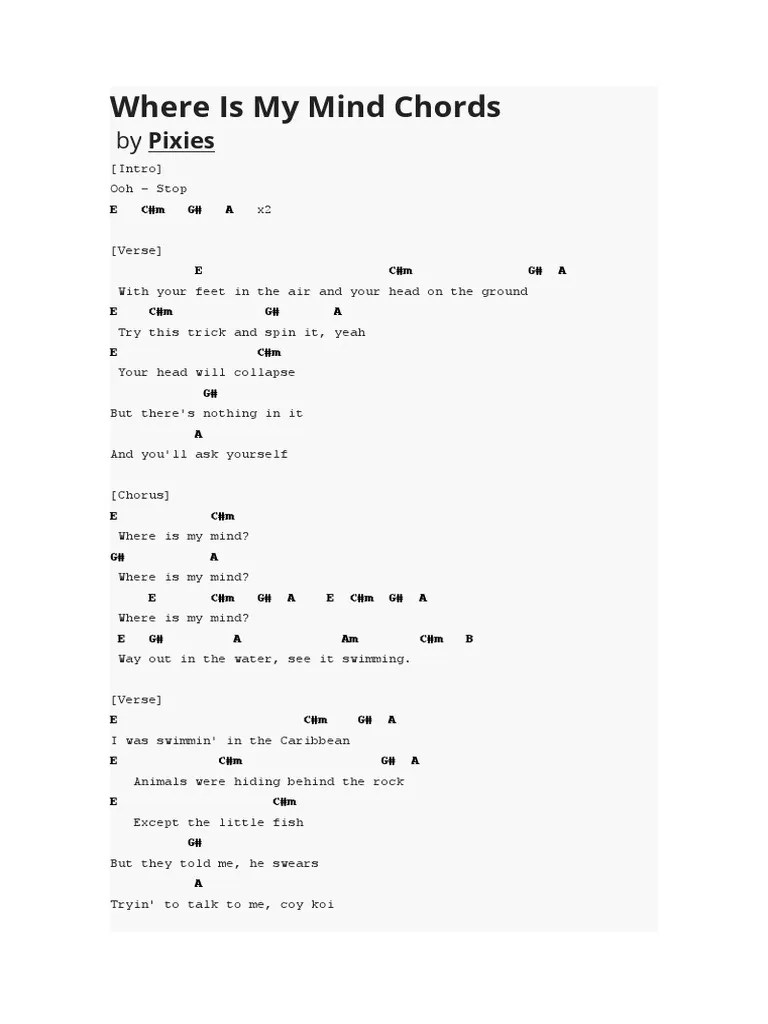 Where Is My Mind Chords PDF