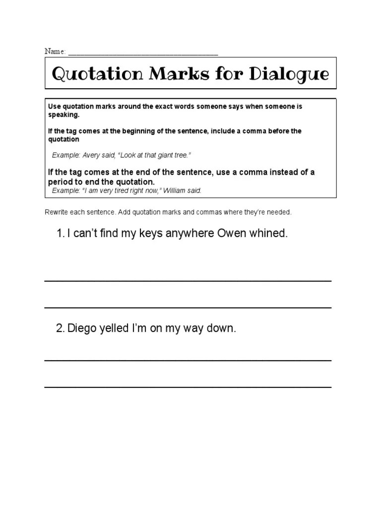Quotation Marks Worksheet PDF