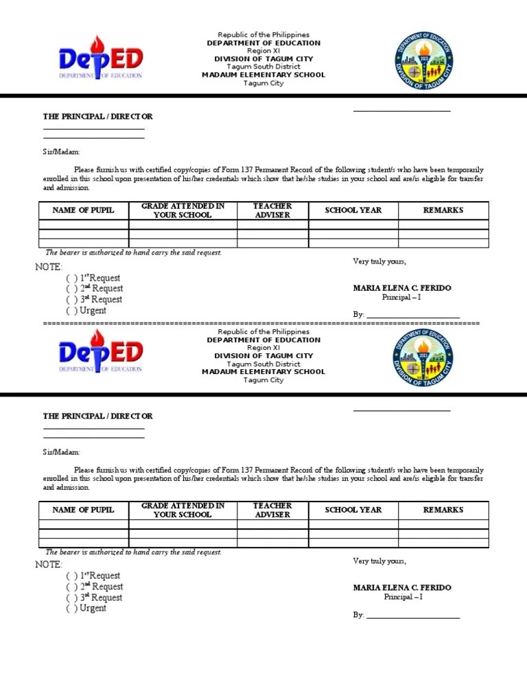 Request Form 137 Short
