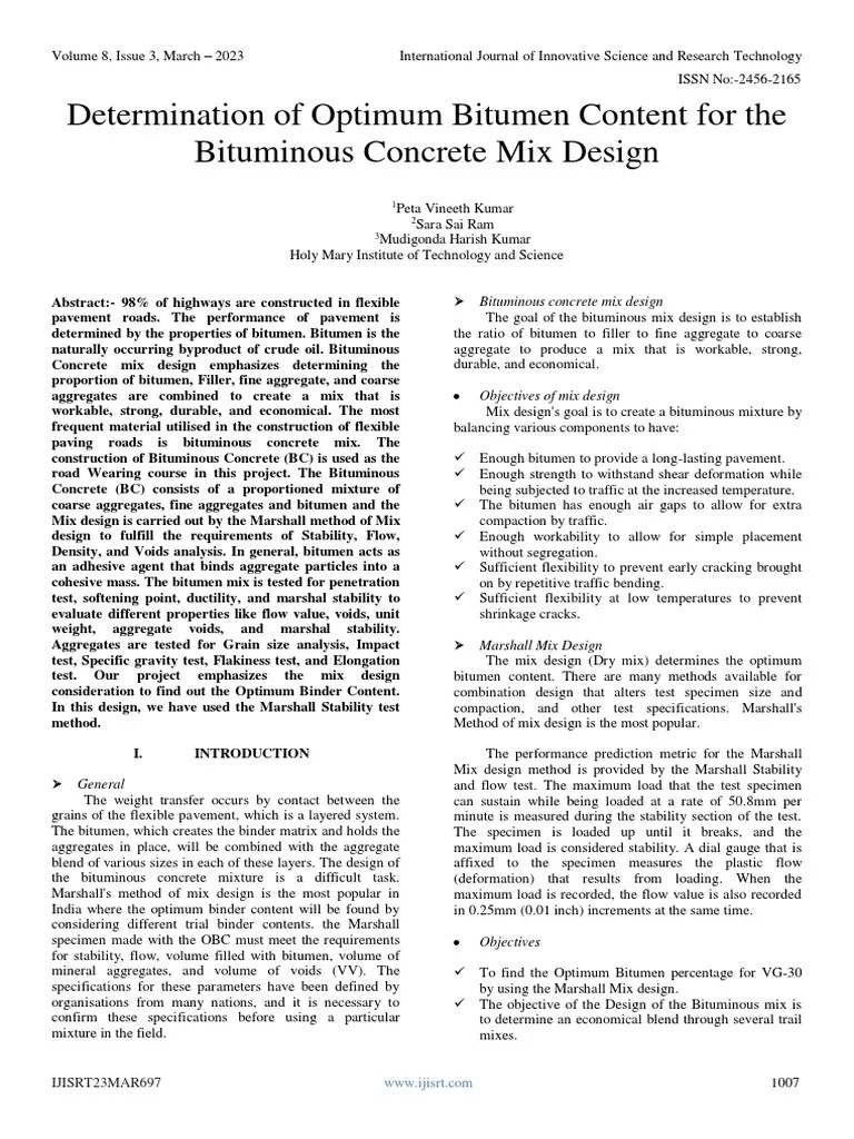 Determination of Optimum Bitumen Content For The Bituminous Concrete