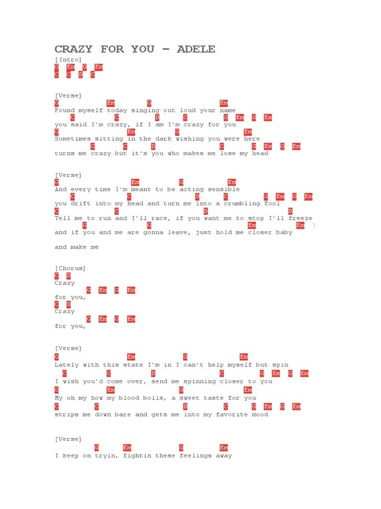Crazy For You Adele PDF