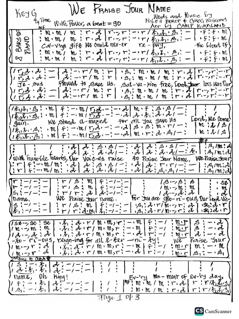 We Praise Your Name Arranged by Camp Kirkland Tonic Solfa PDF