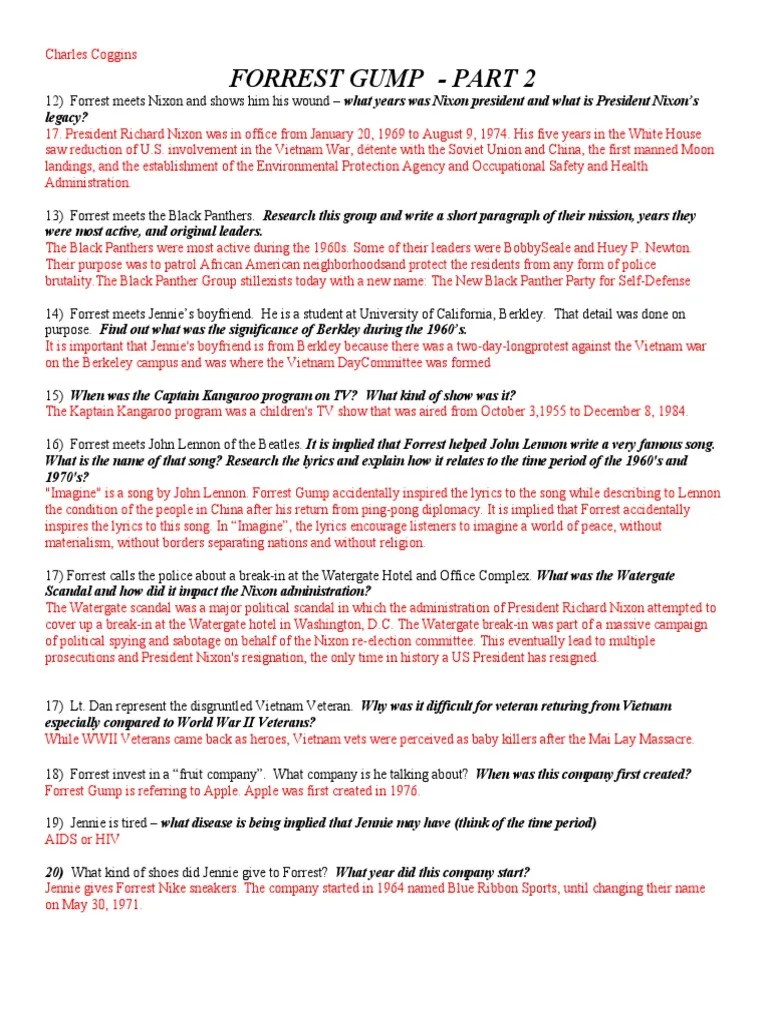 Forrest Gump Questions Part 2 PDF Watergate Scandal United States