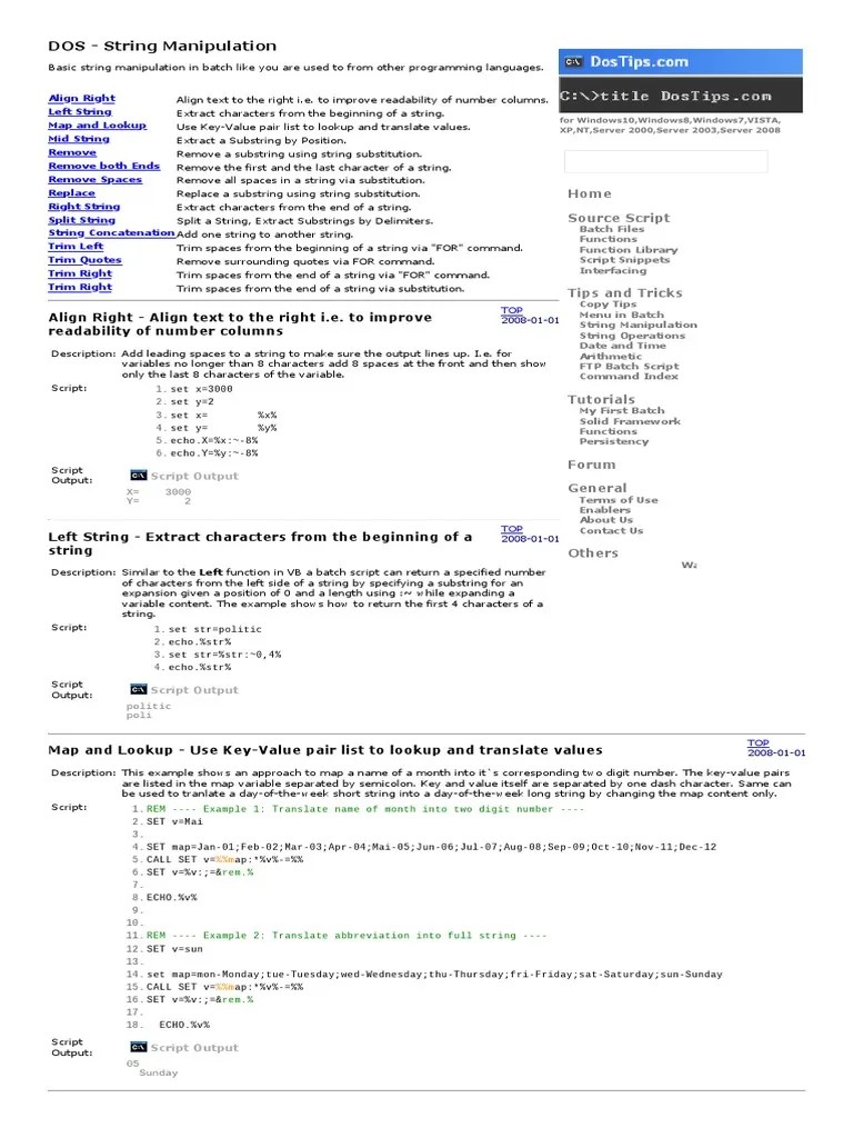 DOS String Manipulation Align Right Align Text To The Right I.E