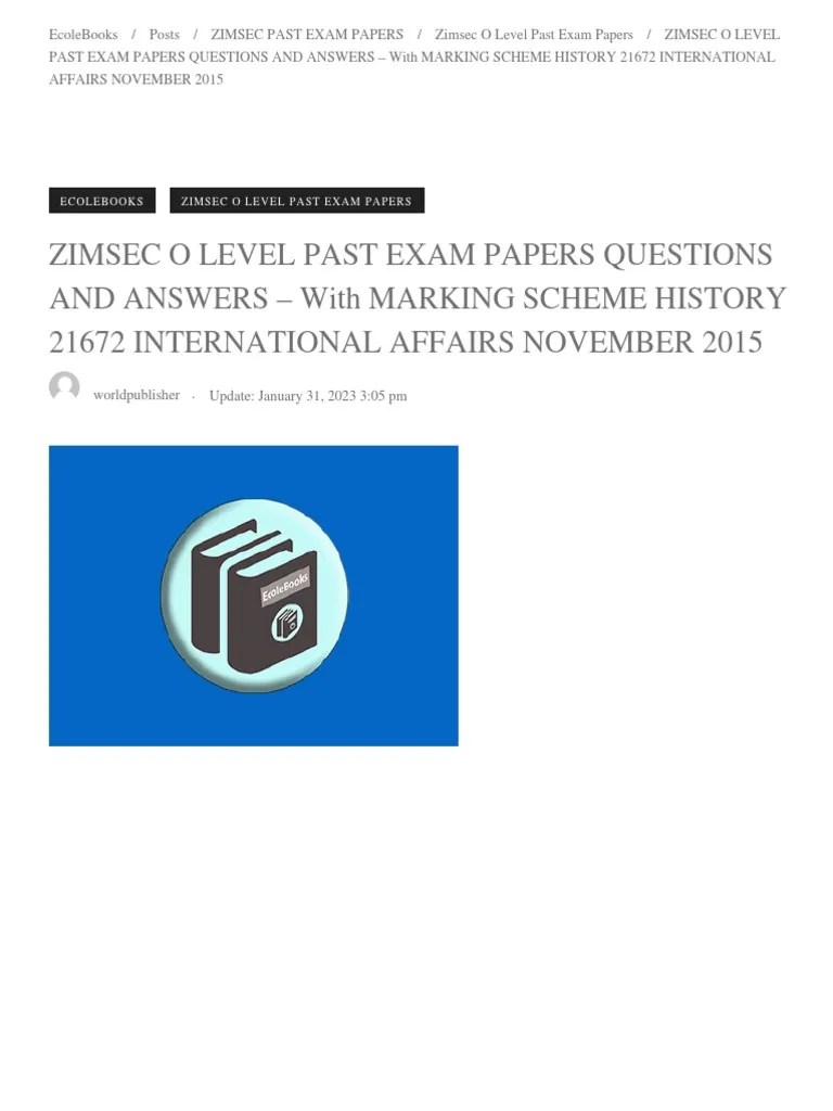 Zimsec O Level Past Exam Papers Questions and Answers With Marking