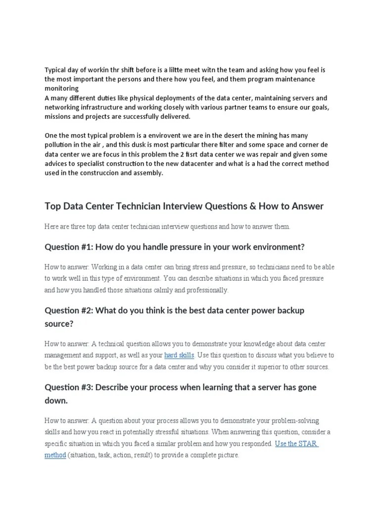 Top Data Center Technician Interview Questions & How To Answer PDF