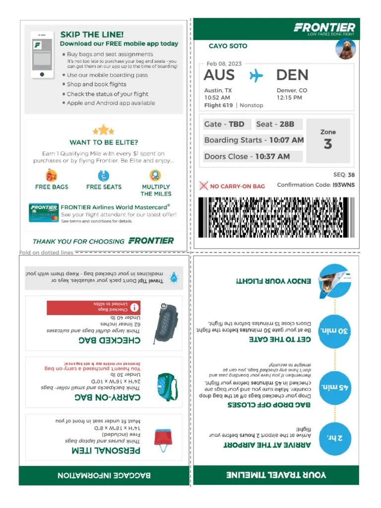 Boarding Pass _ Frontier Airlines PDF Baggage Aviation