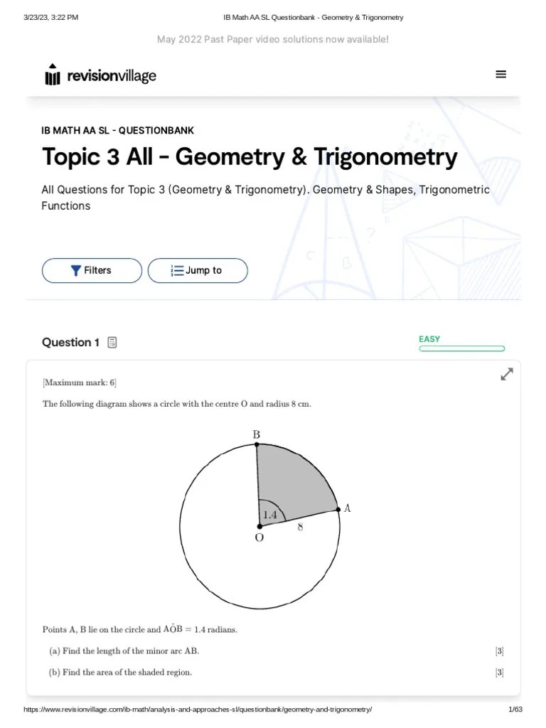 IB Math AA SL Questionbank Geometry & Trigonometry PDF Triangle