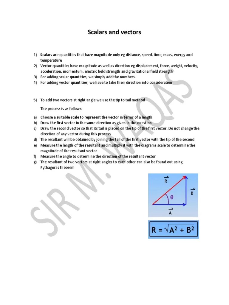 Scalars and Vectors Notes PDF