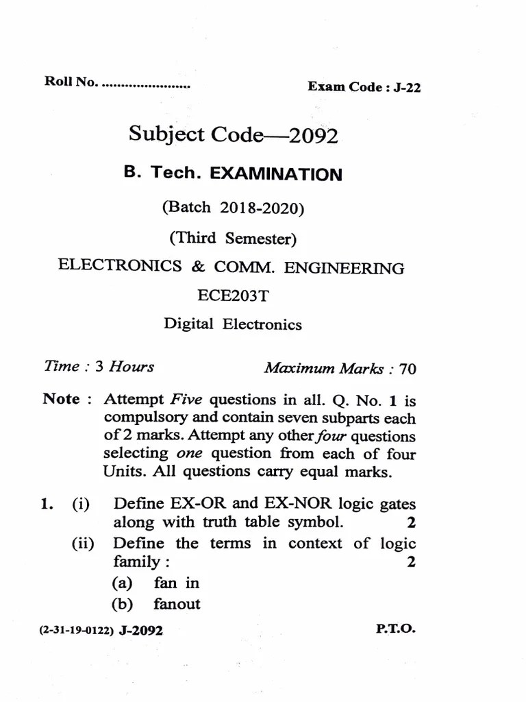 Digital Electronics Exam Questions Covering Logic Gates, FlipFlops