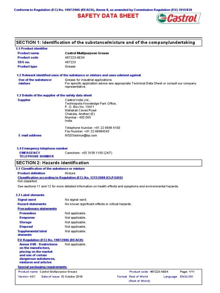 06 Grease MSDS PDF Personal Protective Equipment Dangerous Goods
