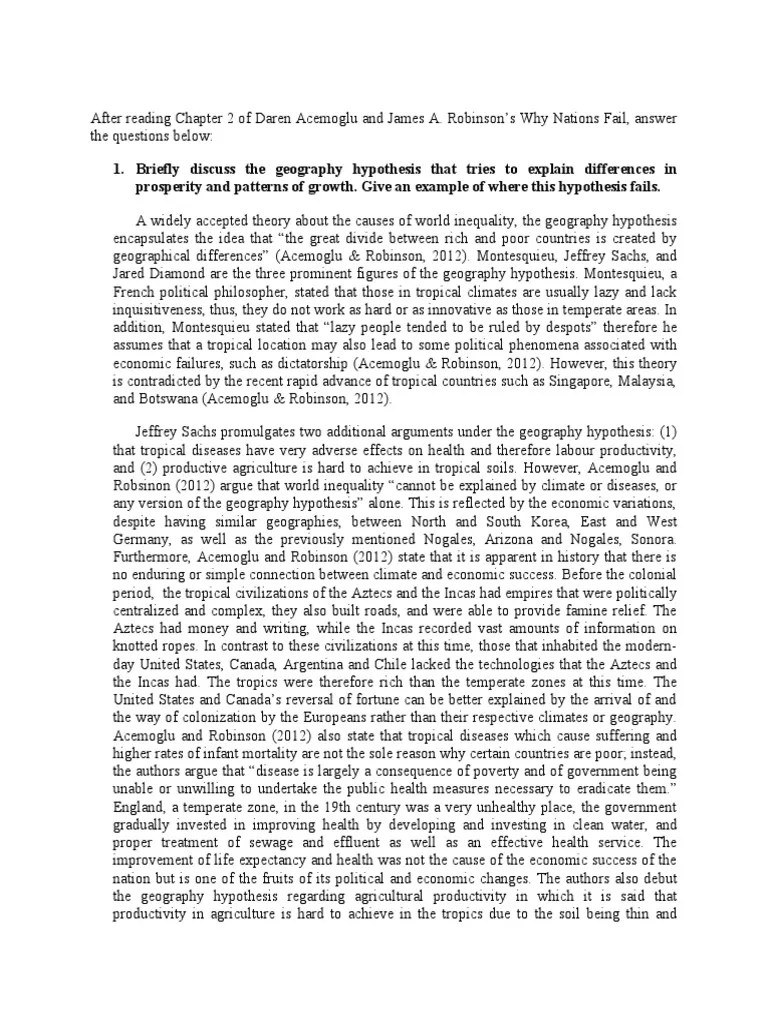 Economic History Chapter 2 of Why Nations Fail Prosperity Variance
