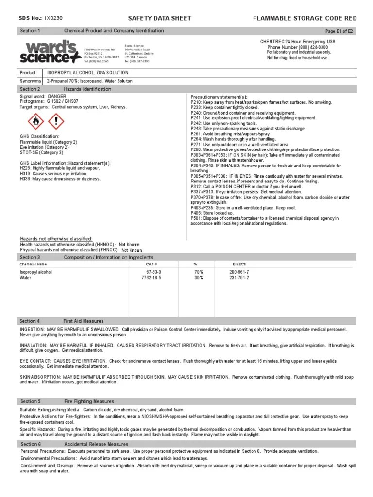 Isopropyl Alcohol SDS PDF Toxicity Water