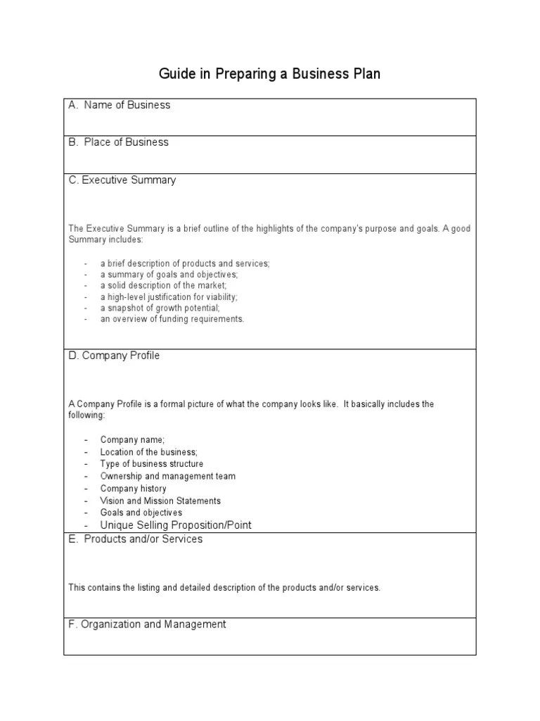 Guide in Preparing A Business Plan PDF Marketing Demand