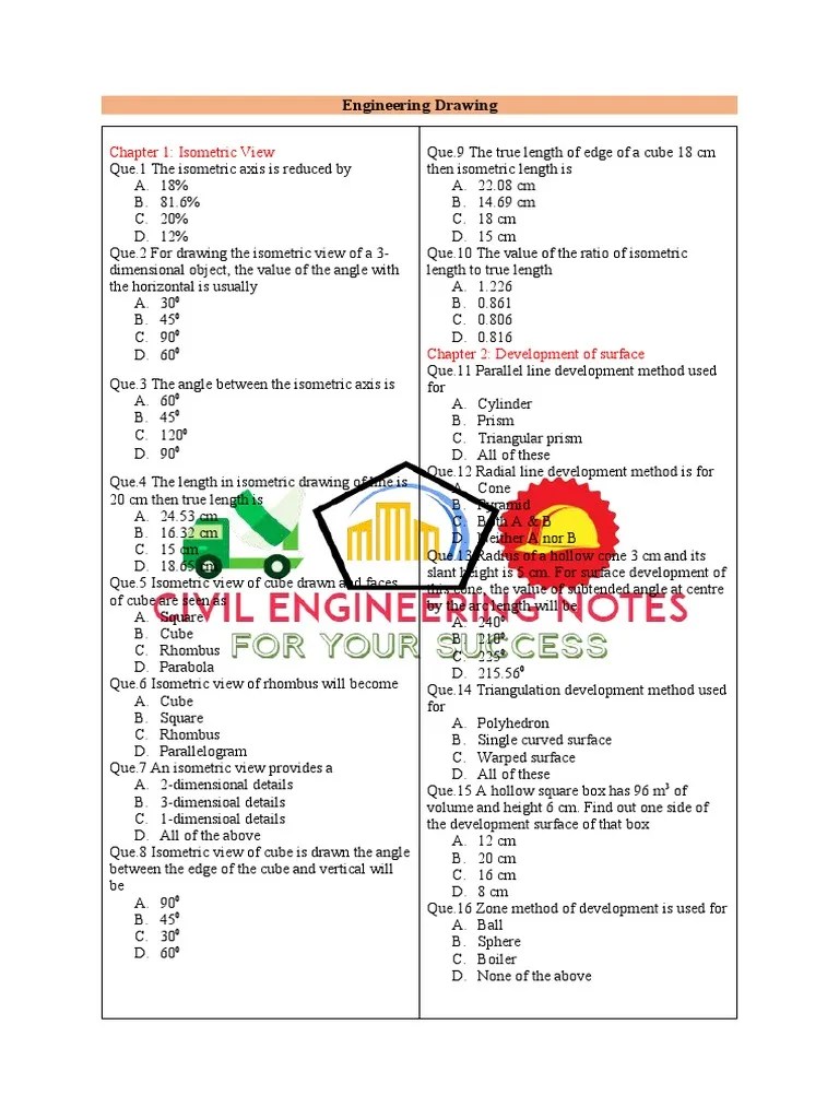 Engineering Drawing MCQ PDF Elementary Mathematics Classical Geometry