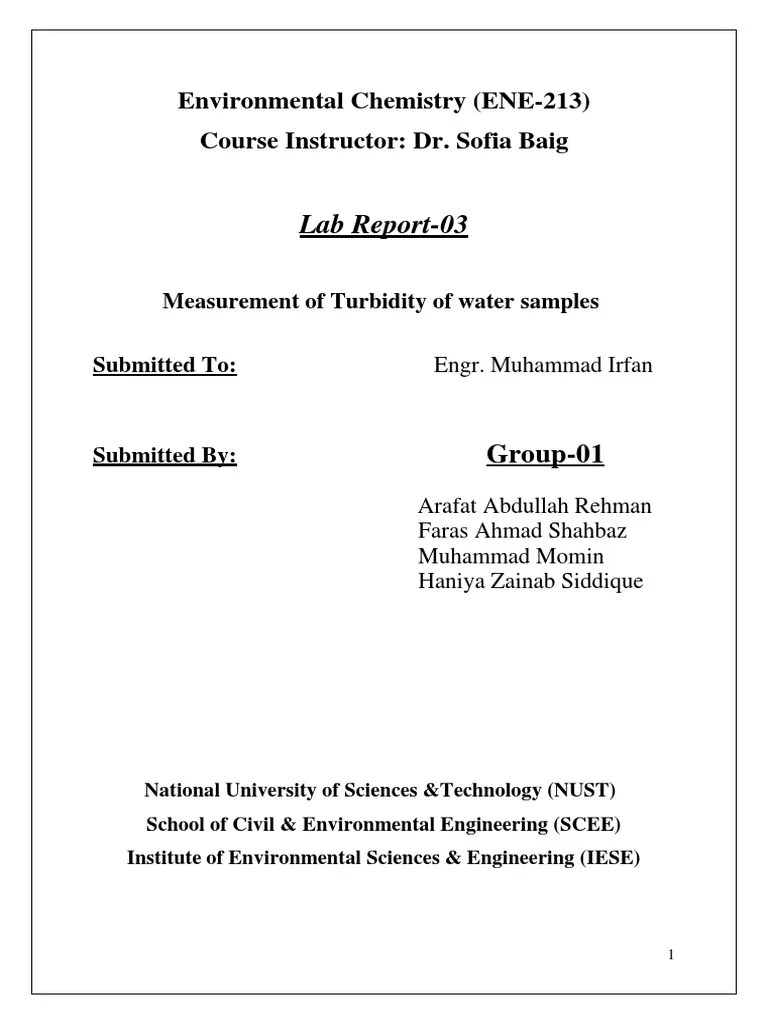 Lab Report 03 Turbidity Group 01 PDF Water Management Water Pollution