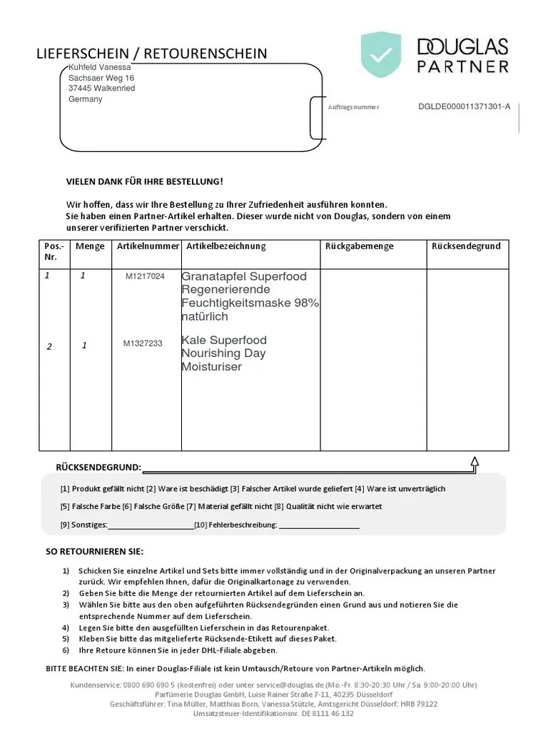 Lieferschein / Retourenschein PDF
