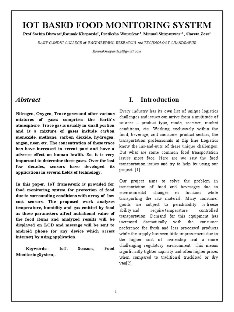 Research Paper On IOT Based Food Monitoring System Updated PDF