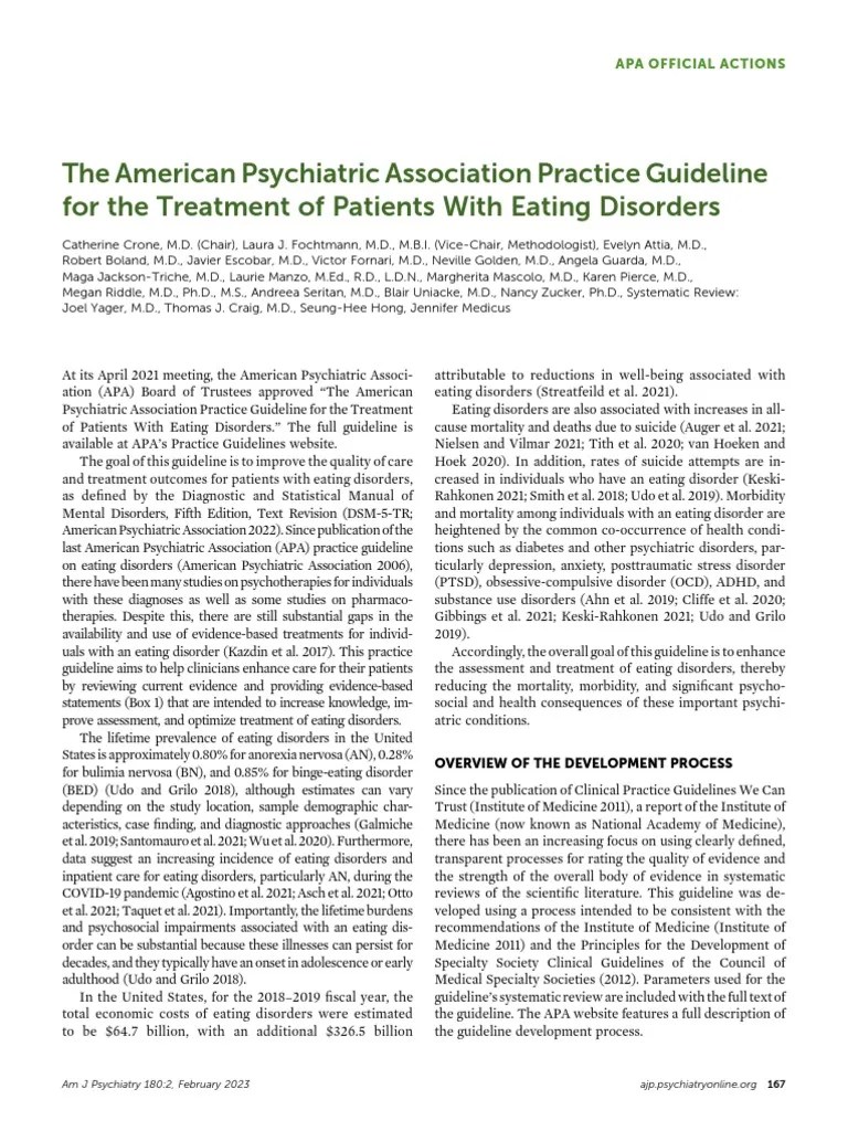 The American Psychiatric Association Practice Guideline For The