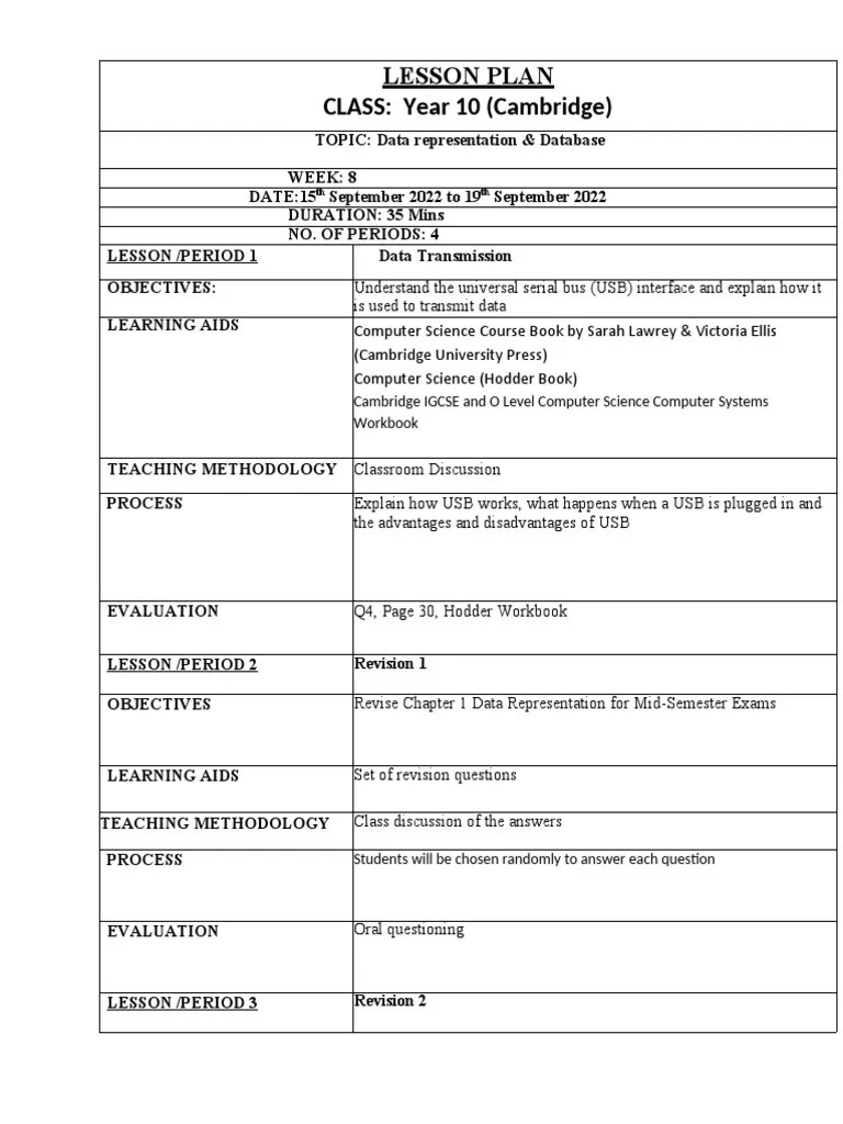 Year 10 Cambridge Lesson Plan Week 11 PDF