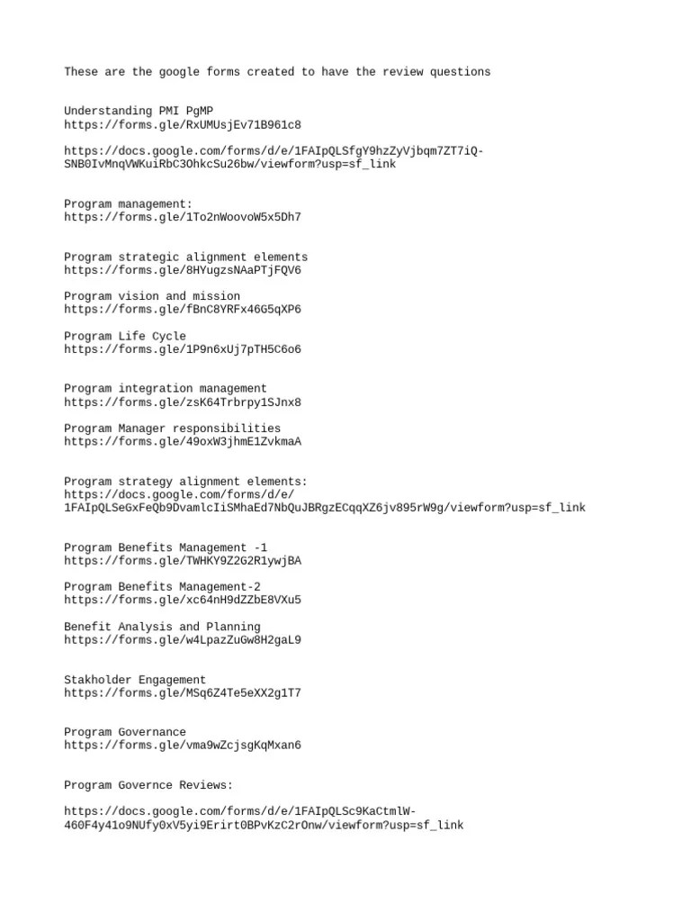 PGMP Practice Questions Google Forms Link PDF Economies Leadership