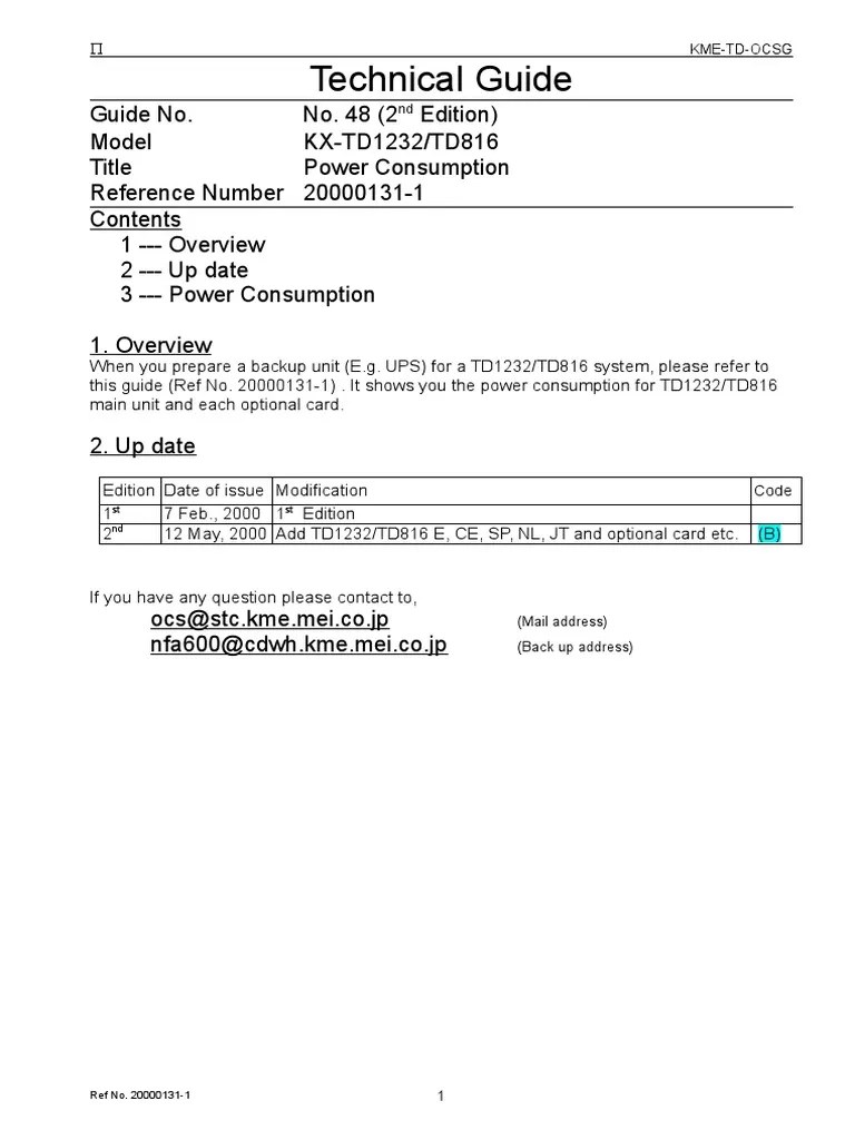 KXTD1232 TD816 Power Consumption PDF Power (Physics