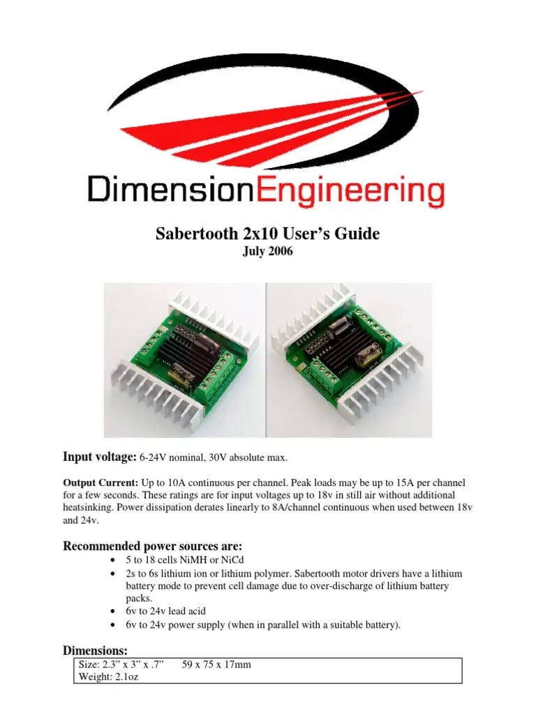 Sabertooth 2 X 10 | PDF | Electric Motor | Computing